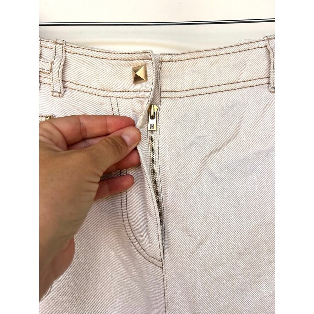 Vintage Hermes Ecru Cream Linen Wide Leg Cropped Jeans Pants 42 H Belt Loop - Picture 6 of 11